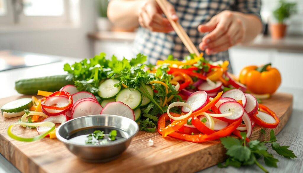Asian cucumber salad fresh ingredients and preparation