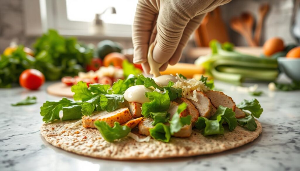 easy chicken caesar wrap assembly