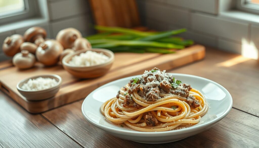 ground beef pasta cream sauce variation for easy comfort meal