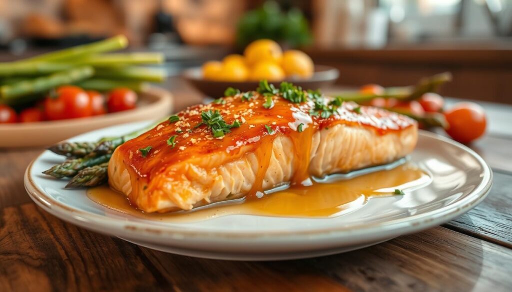 honey garlic butter salmon with browned butter sauce