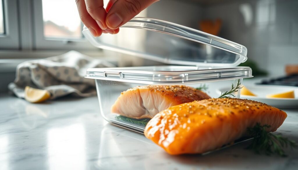 storing leftover salmon in airtight container